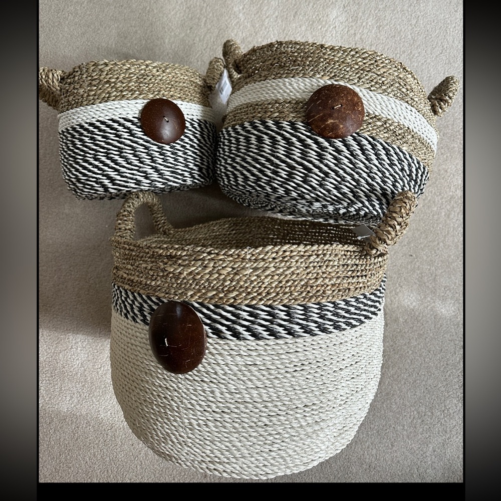 3-Piece Handwoven Storage Basket Set – Natural Boho Style